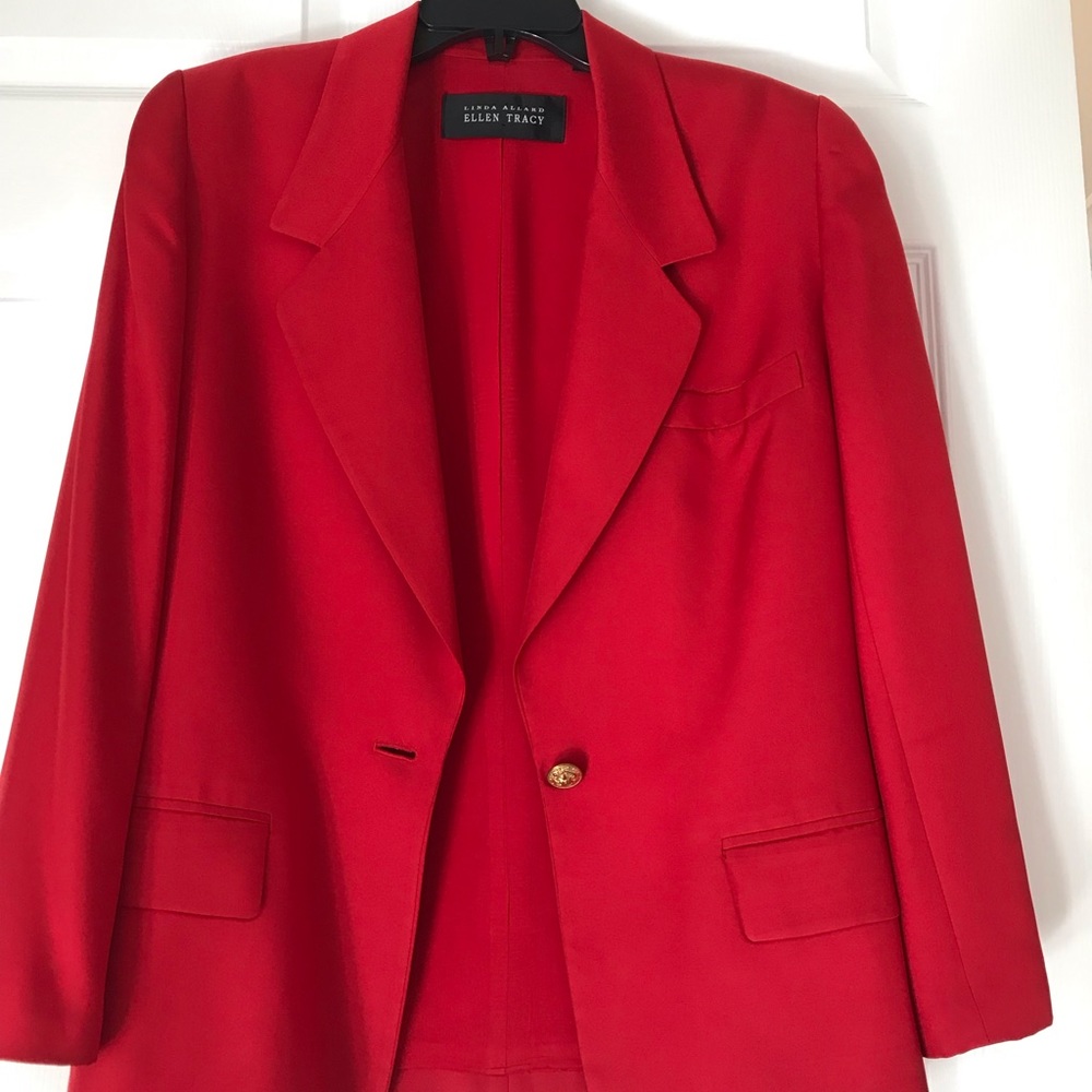 Vintage Ruby Red silk Blazer with gold accent buttons By Ellen Tracy